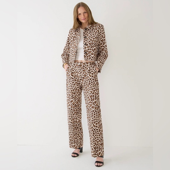 J.Crew Collection pleated wide-leg pant in leopard trench canvas BP297 - Picture 3 of 13